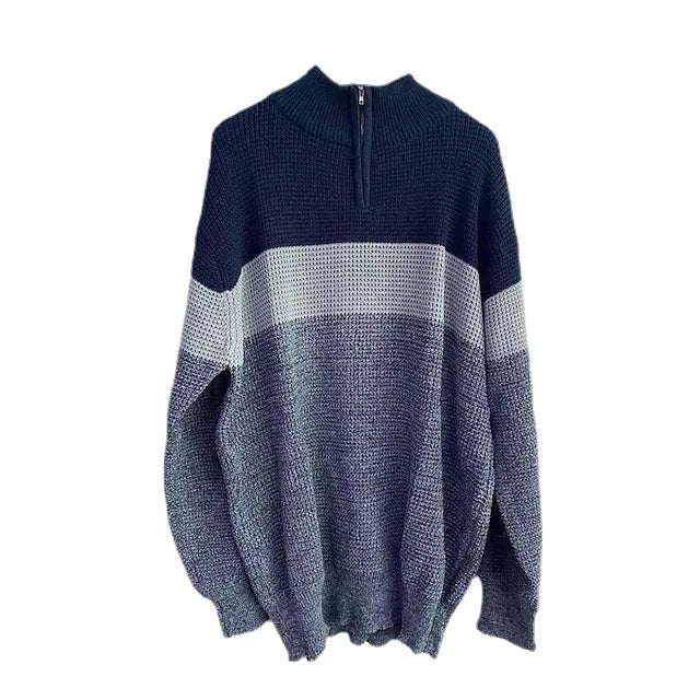 Men’s Color‑Block Semi‑Zipper Sweater