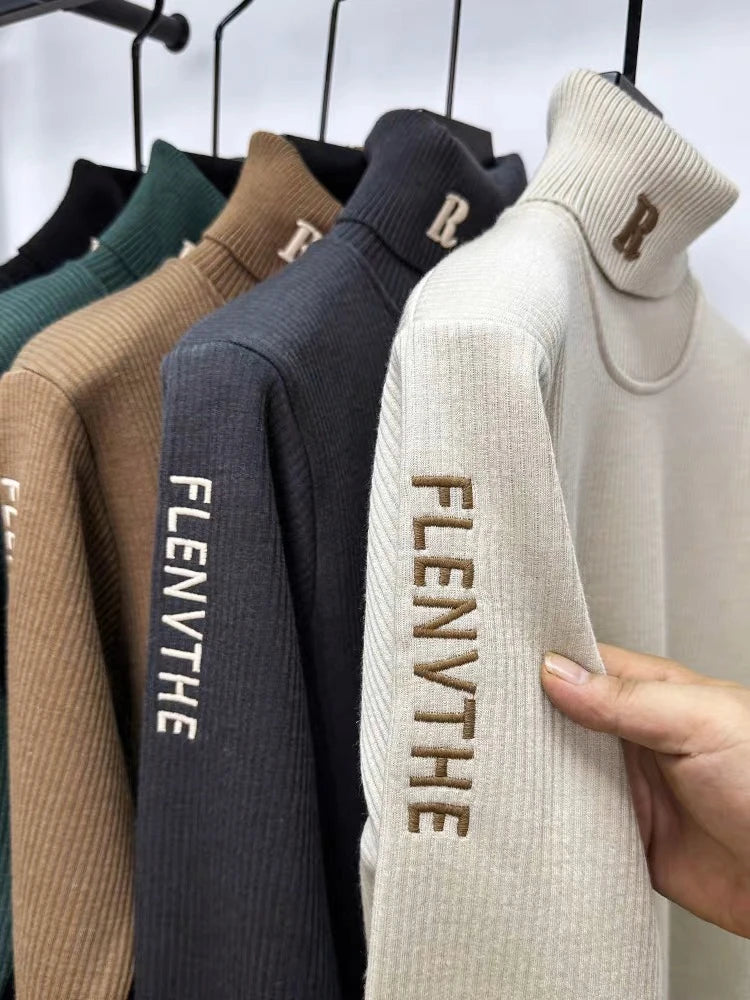 Men’s Luxury Embroidered High‑Neck Sweater