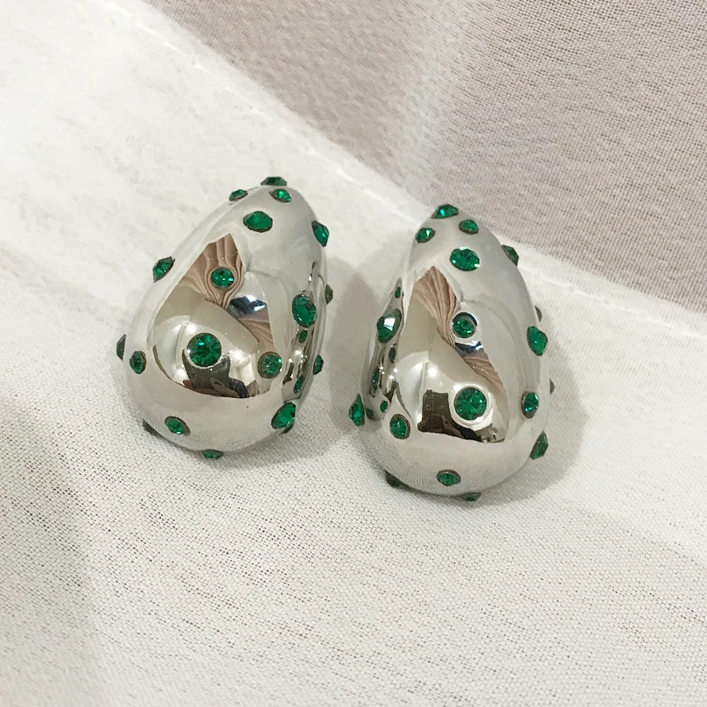 Waterproof 18K PVD Gold Teardrop Stud Earrings — Stainless Steel Inlay Bead Elegant Drop Earrings for Women
