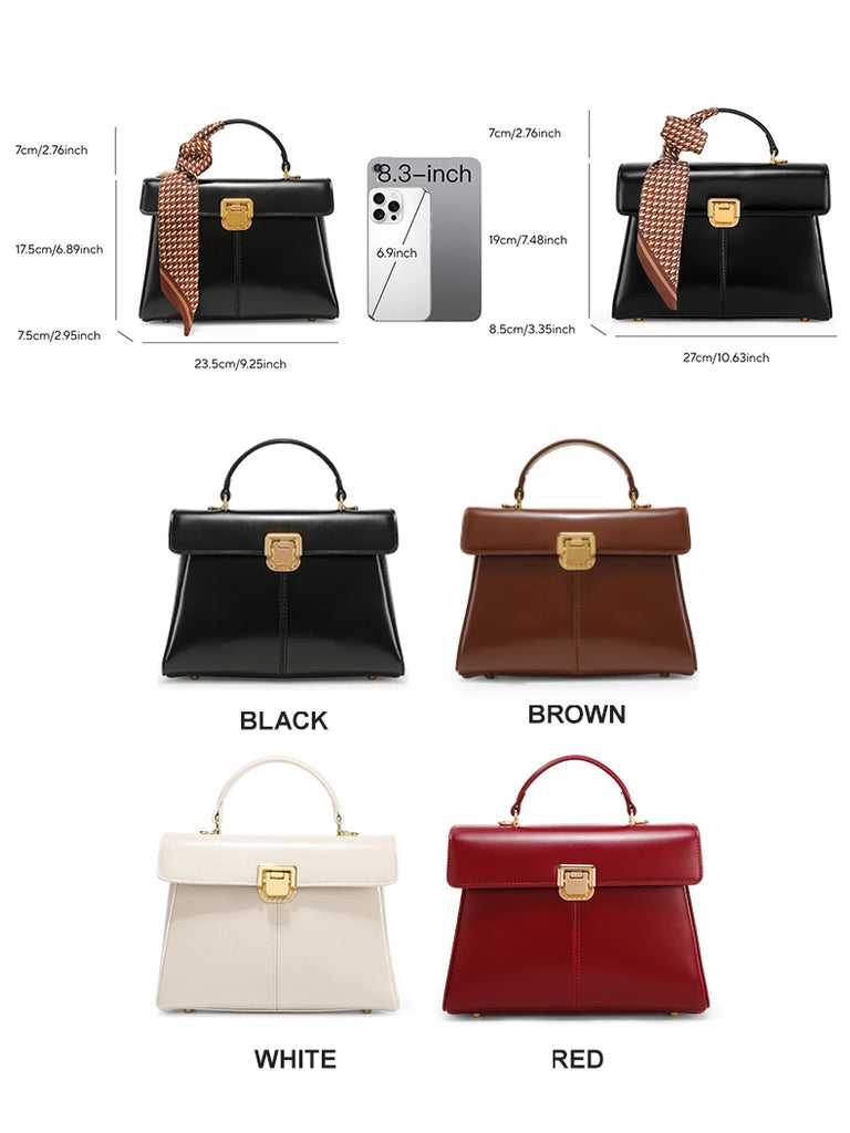 ITAMOOD Genuine Leather Handbag with Scarf | Luxury Designer Trendy Shoulder Bag Solid Color Commuting Bag | bags for women gift