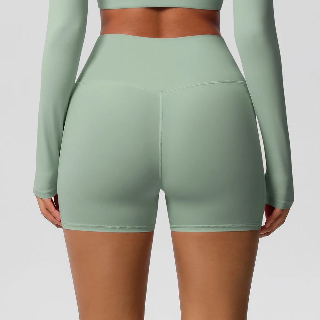 Women’s Seamless High Waist Sports Shorts with Pockets