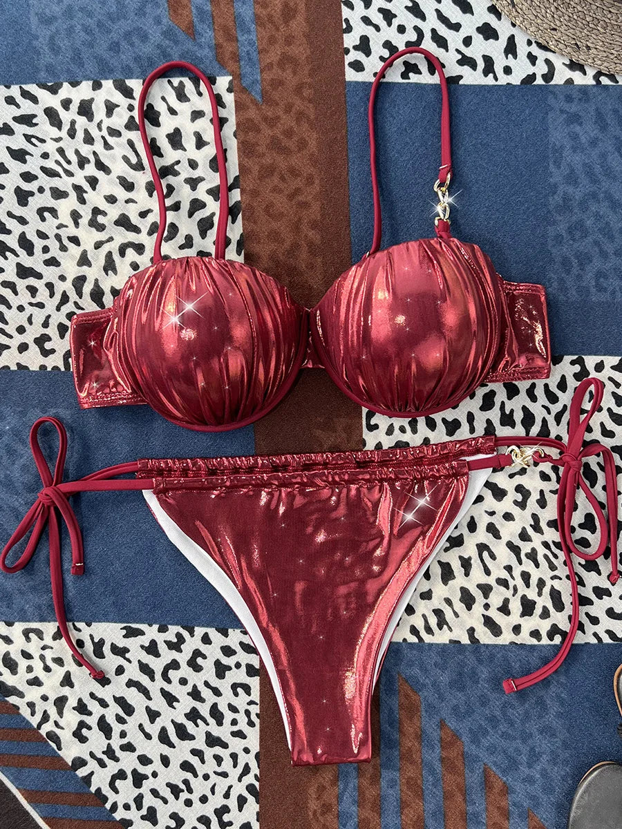 Shiny PU Leather Underwired Bikini