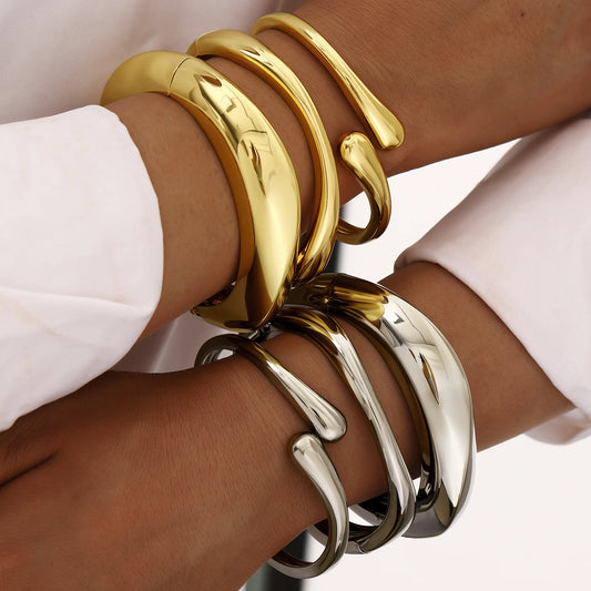 Fashion Smooth Water Drop Bangle For Women Gold Silver Color Exaggerated Geometric Bracelets Party Female Punk Jewelry Gifts