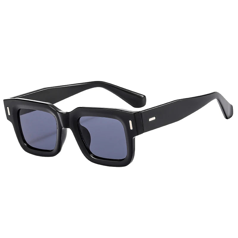 SO&EI Ins Popular Fashion Square Sunglasses Women Retro Punk Clear Ocean Lens Eyewear Men Shades UV400 Rivets Sun Glasses