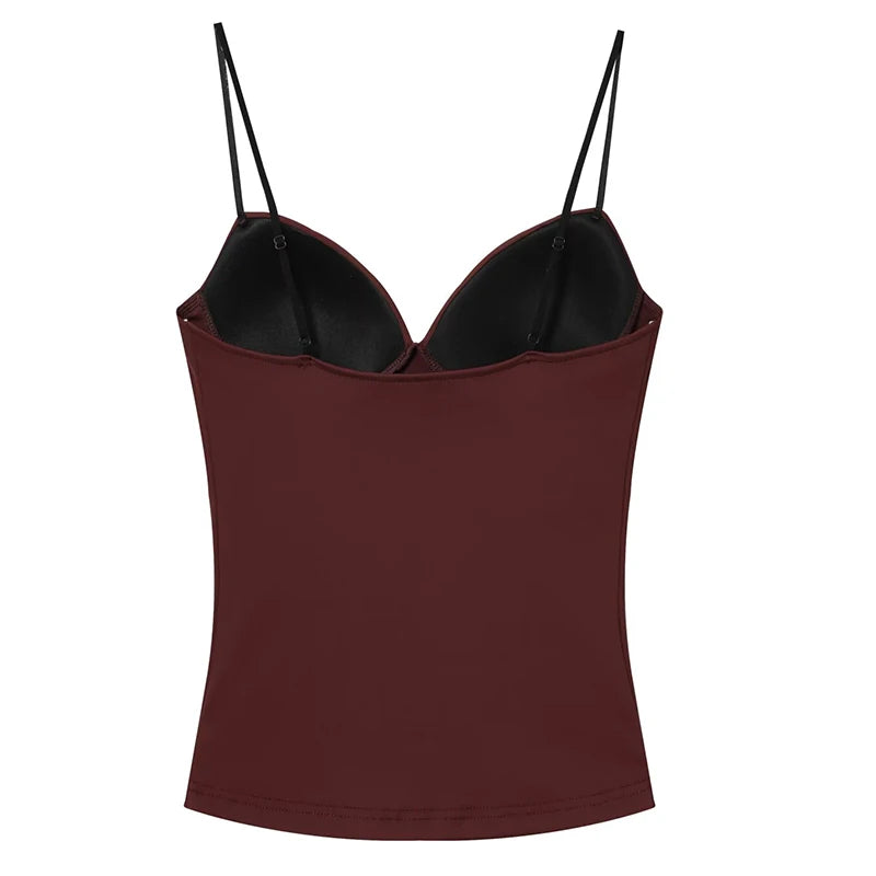 HXAO Women’s Corset Crop Top — Sleeveless Bodycon Bustier Camisole with Straps (Black/Brown)
