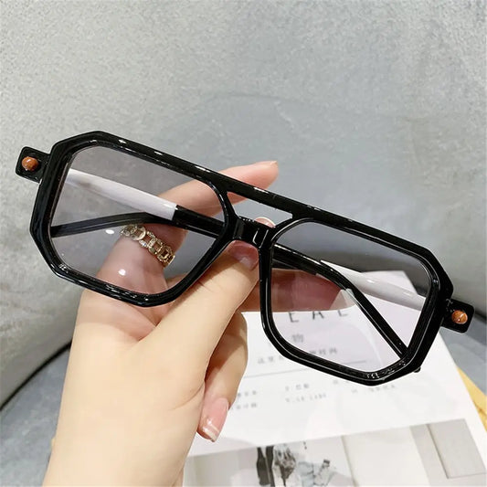 Retro Double Bridge Women Sunglasses Fashion Leopard Irregular Square Sun Glasses Men Trendy Street Wear Shades UV400 Eyewear
