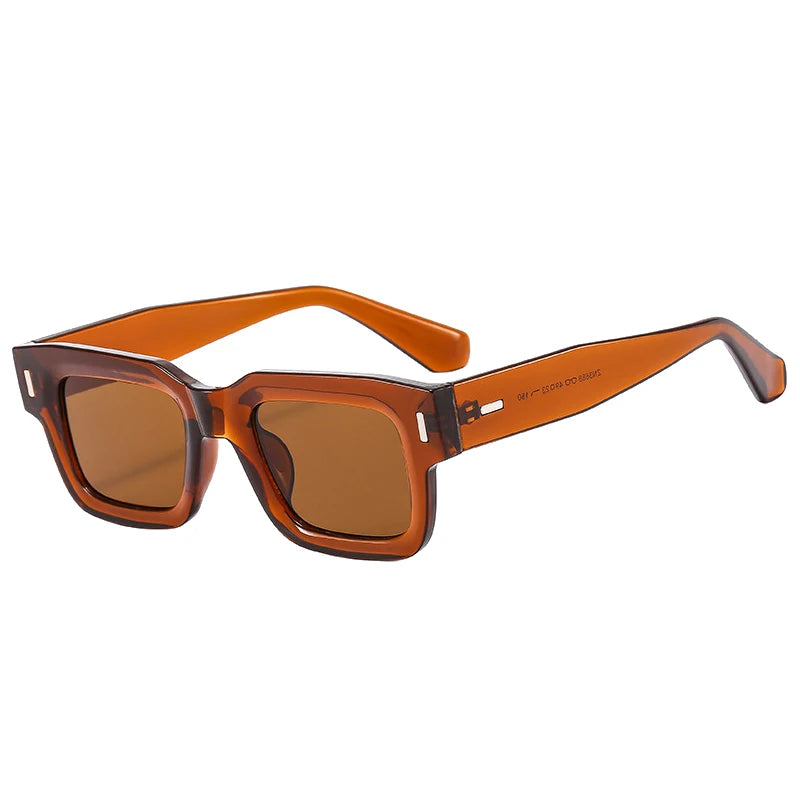 SO&EI Ins Popular Fashion Square Sunglasses Women Retro Punk Clear Ocean Lens Eyewear Men Shades UV400 Rivets Sun Glasses