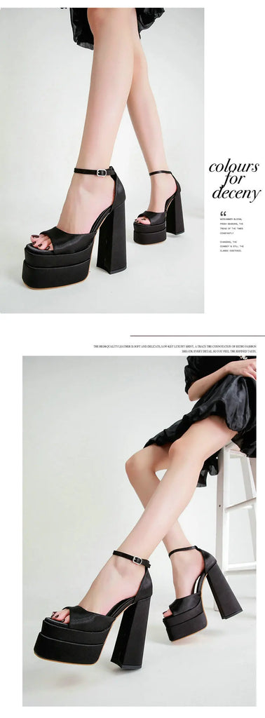 Summer Square‑Head Satin High Heels