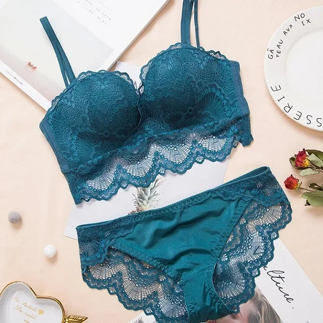 Sexy Push Up Bra Lingerie Set - Comfortable Wireless Lace Underwear, Massage Palm Cup for Lift, 75C/80C/85C