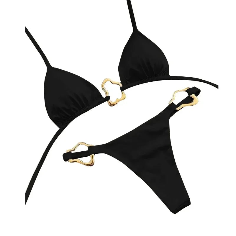 Solid‑Color Lace‑Up Bikini