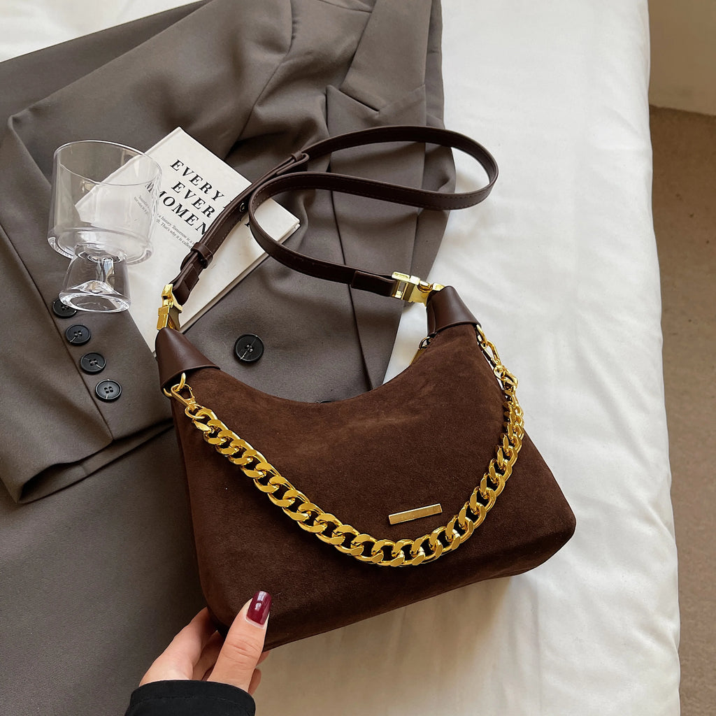 Fashion Frosted Retro Moon Bag chain tote bucket bag with simple shoulder bag
