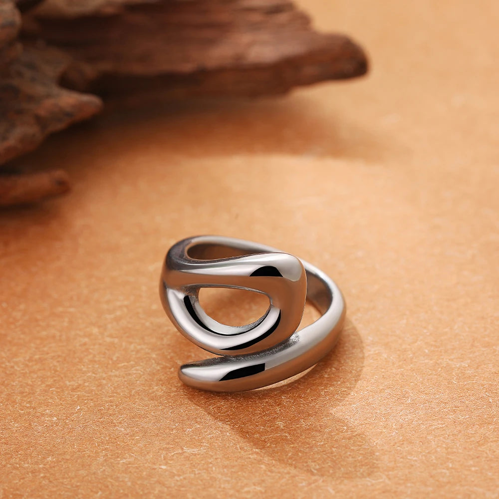 Vintage Stainless Steel Rings for Women Punk Chunky Irregular Smooth Adjustable Open Ring Jewelry Weddings Gifts