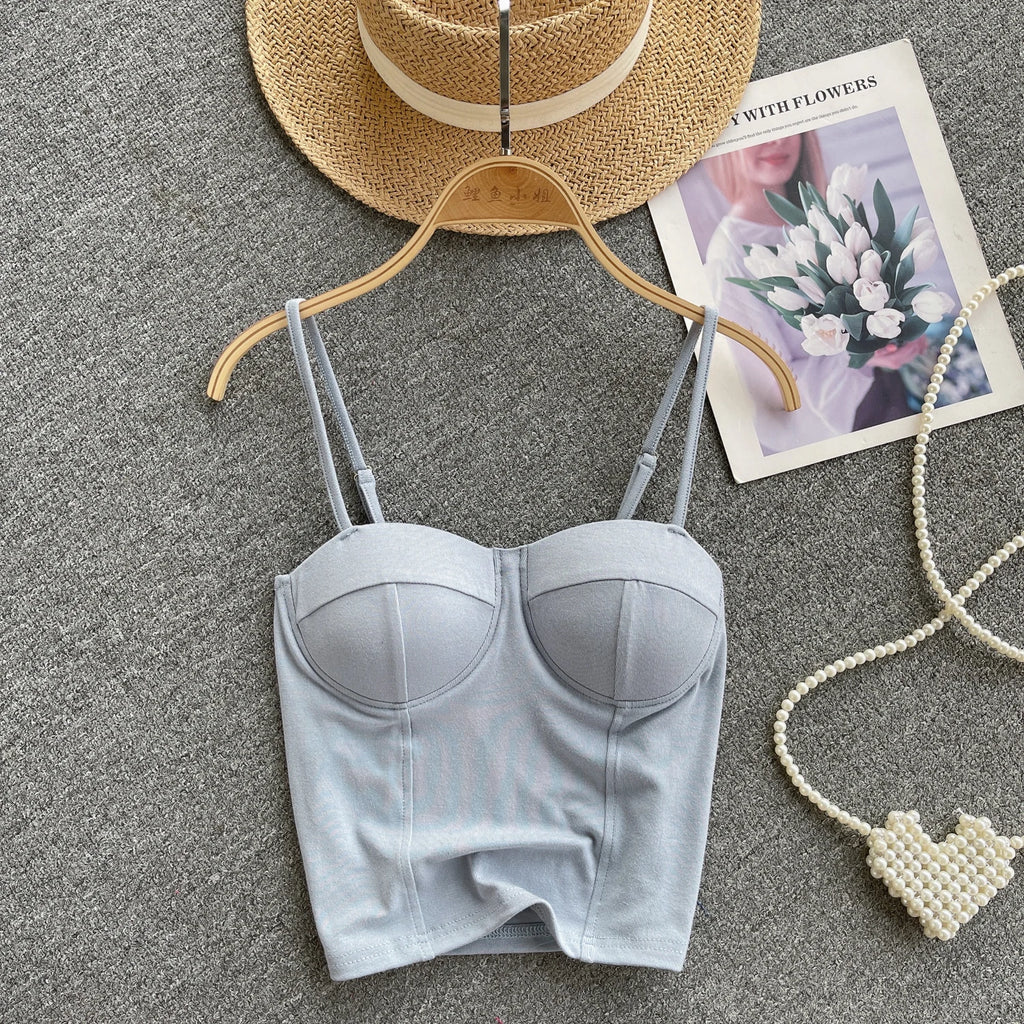 Women Chic Solid Camis Slim Corset Tank Top Basic Sexy Korean Fashion Off Shoulder Summer Women Crop Top