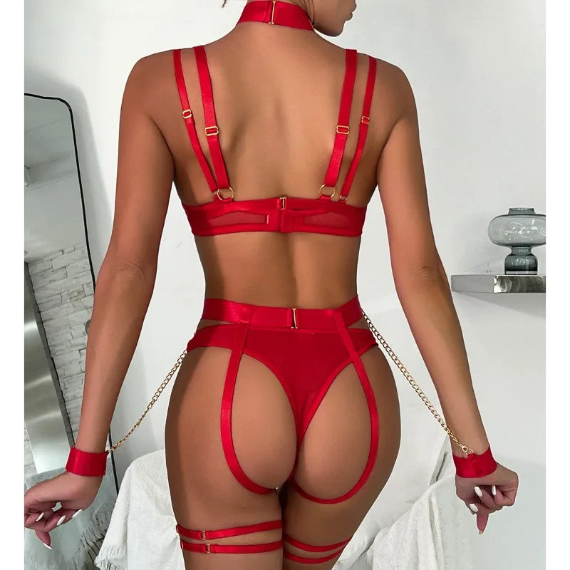 Toucheart Sexy Lingerie Seductive Sexy Role-Playing Chain Four-Piece Set Transparent Underwear For Women Sexy Bra Underwear Set