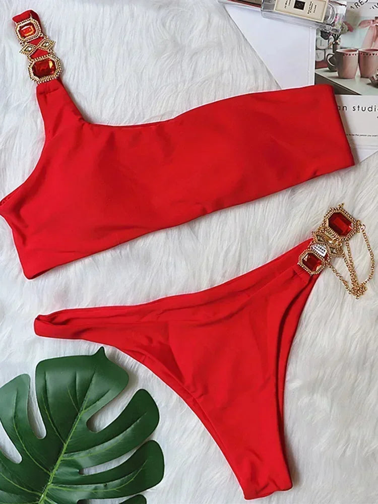 Women’s 2026 Rhinestone Diamond Bikini – Halter Chain Two‑Piece Swimsuit, Sexy Shiny Brazilian Swimwear