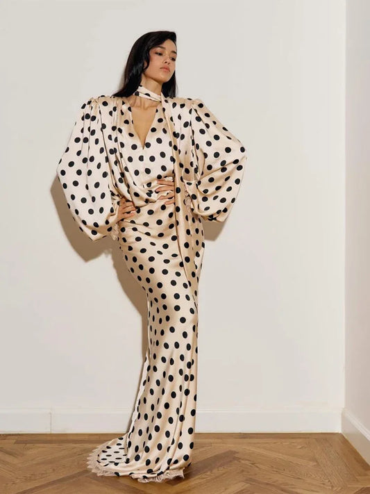 Black Polka Dot V Neck Shirt Skirt 2 Piece Set Elegant Women Long Sleeve Blouses With Scarf Suit 2026 Lady Commucate Outwear