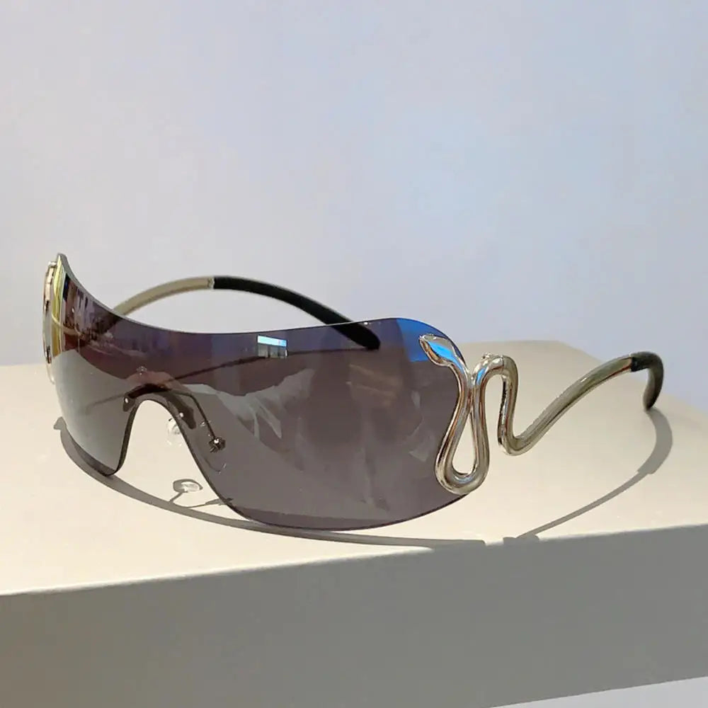 KLASSNUM Women Y2k Rimless Sunglasses Snake Metal Legs Eyewear Stylish Monoblock Gradient Outdoor Shades Trendy Brand Goggles