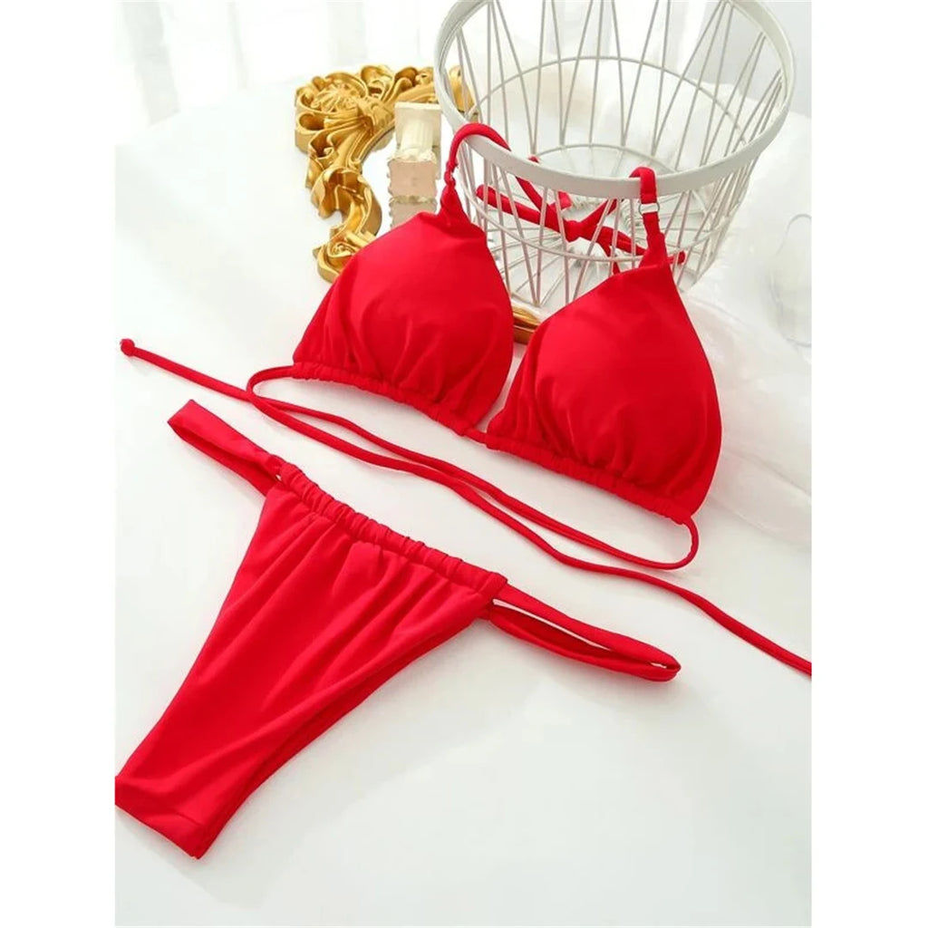 Women’s Halter High‑Leg Bikini Set – Sexy Two‑Piece Swimsuit in 14 Colors, V4010 Summer Beachwear