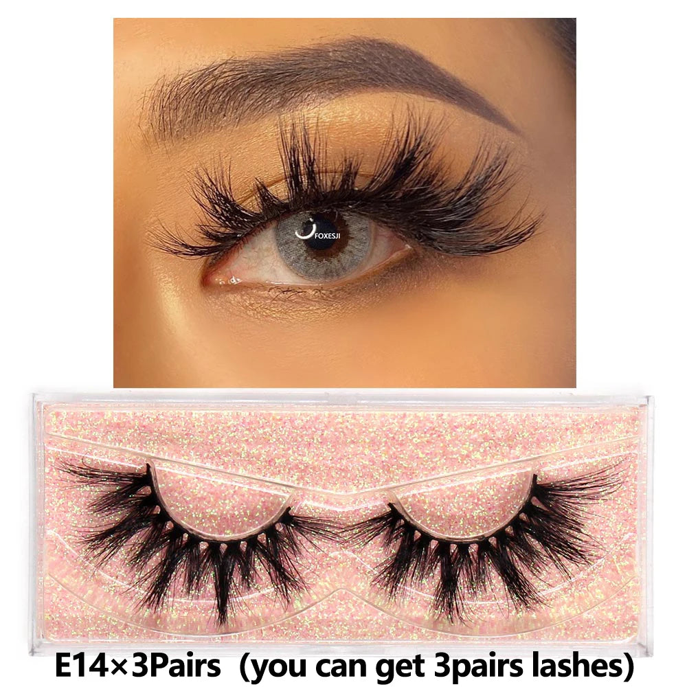 FOXESJI 3Pairs 3D Mink Lashes Fluffy Wispy Soft Corss Mink Fake Eyelashes Reusable Lash Extension Thick False Eyelashes Makeup