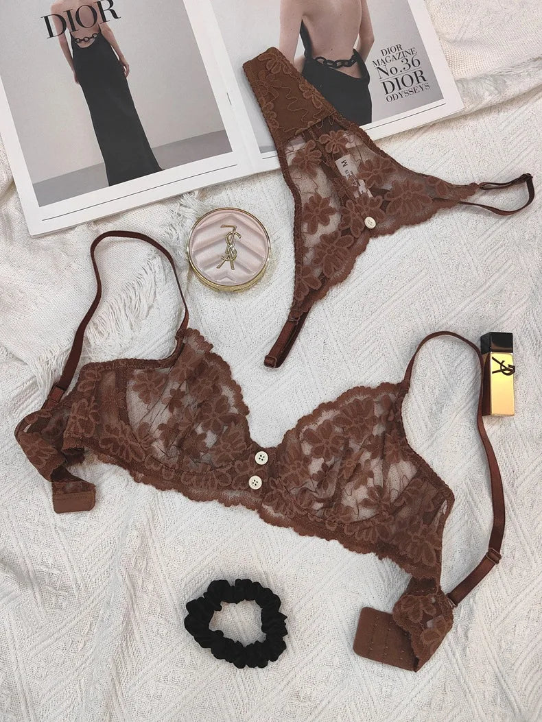 French‑Style Embroidered Transparent Lingerie Set