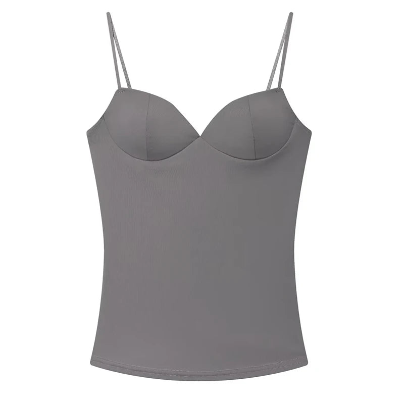 HXAO Women’s Corset Crop Top — Sleeveless Bodycon Bustier Camisole with Straps (Black/Brown)