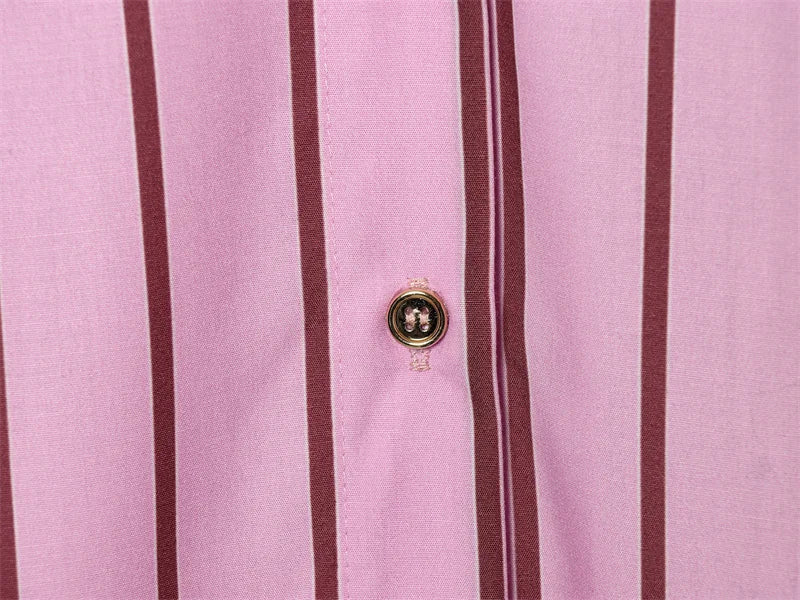 2026 Women’s Long Sleeve Collared Shirt — Striped Cuff Loose Chic Spring Summer Top
