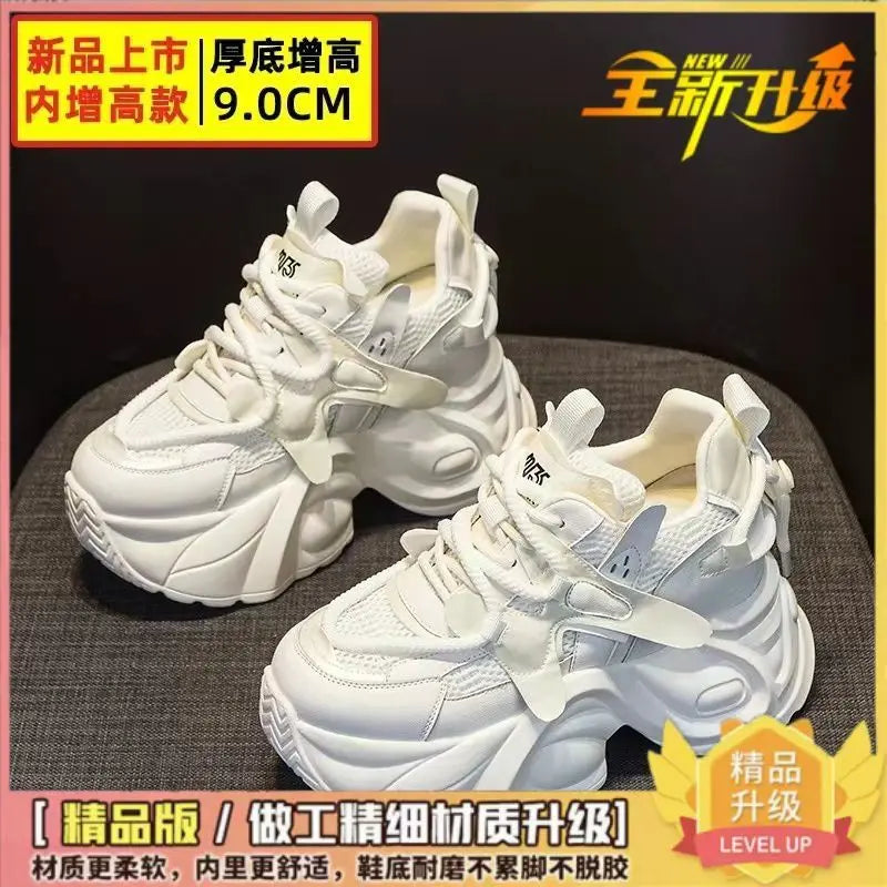 Women's Autumn New Style Casual Shoes Comfortable Slimming Soft Bottom Breathable Online Shopping Shoes with Thick Sole
