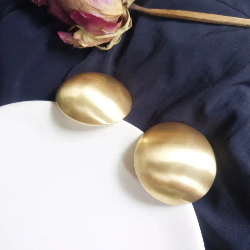 Big Round Frosted Gold Stud Earring for Women