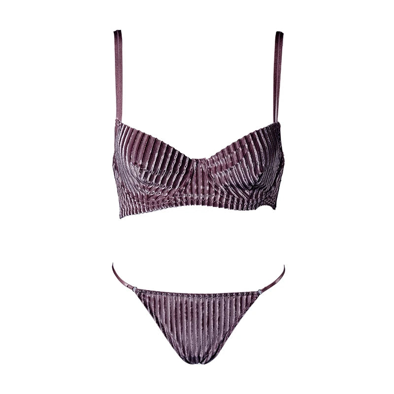V‑Shape Underwire Ribbed Bra & Brief/Thong Set