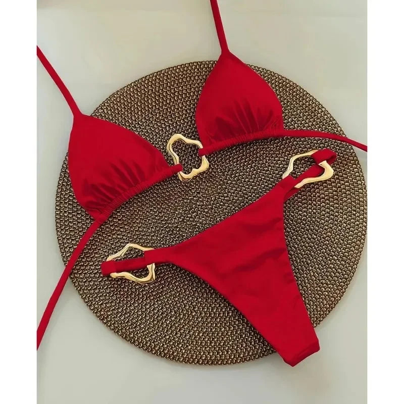 Solid‑Color Lace‑Up Bikini
