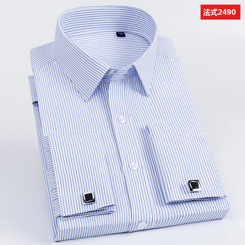 Men’s French Cufflink Slim‑Fit Business Shirt