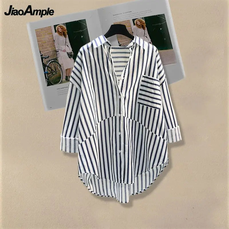 Women Spring/Summer New Matching Set 2025 Korean Elegant Striped Shirt Top+Jeans Two Piece Female Loose Blouse Denim Pants Suit