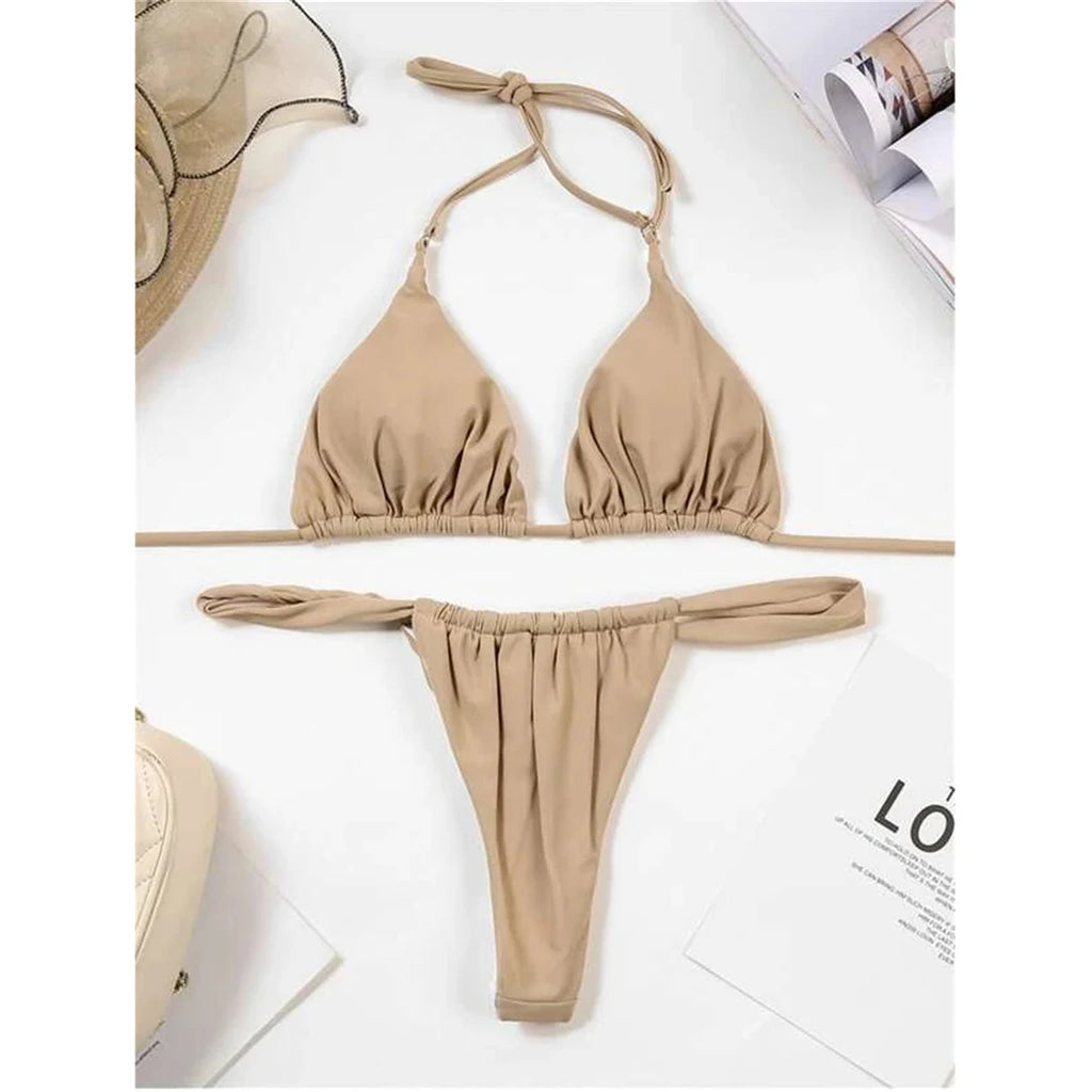 Women’s Halter High‑Leg Bikini Set – Sexy Two‑Piece Swimsuit in 14 Colors, V4010 Summer Beachwear