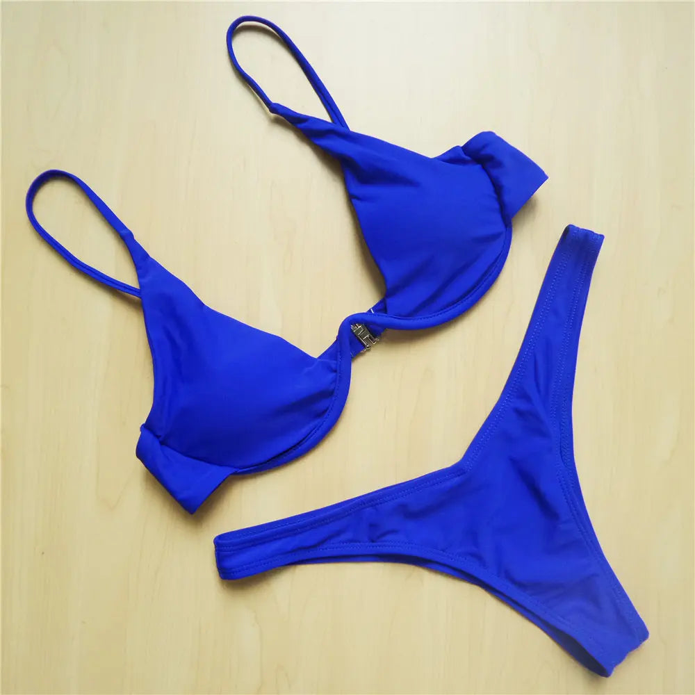 Women’s V‑Bar Underwire Bikini – V‑Shape Wire Two‑Piece Swimsuit S–XL (V439)