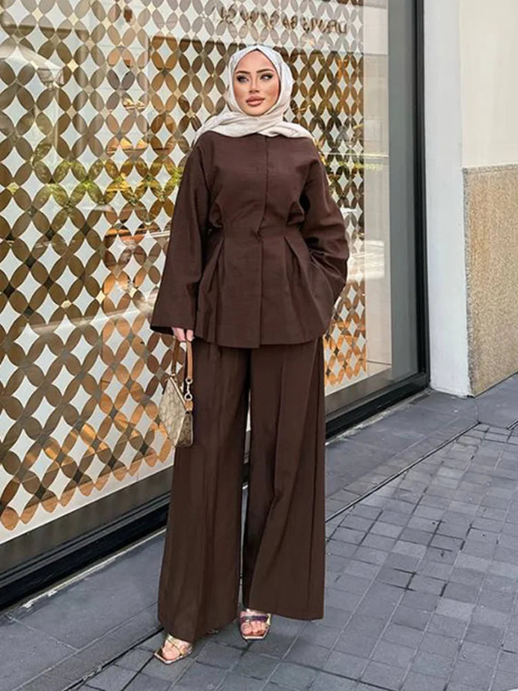 Elegant Long Skirt Set for Women Casual Solid Loose Long Sleeve Lapel Shirt Female Skirts Suit 2025 Spring Lady 2 Pcs Outfits