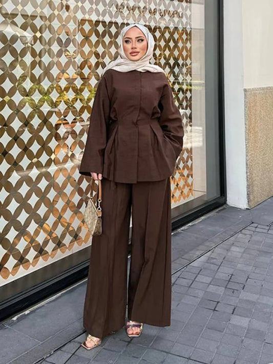 Elegant Long Skirt Set for Women Casual Solid Loose Long Sleeve Lapel Shirt Female Skirts Suit 2025 Spring Lady 2 Pcs Outfits