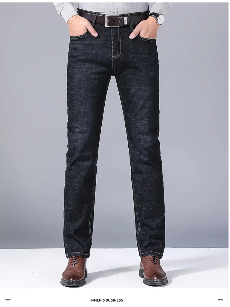 Men’s Soft Black Biker Jeans – Classic Stretch Denim Pants (Sizes 32–38) | Masculine Slim/Straight Fit Moto Style