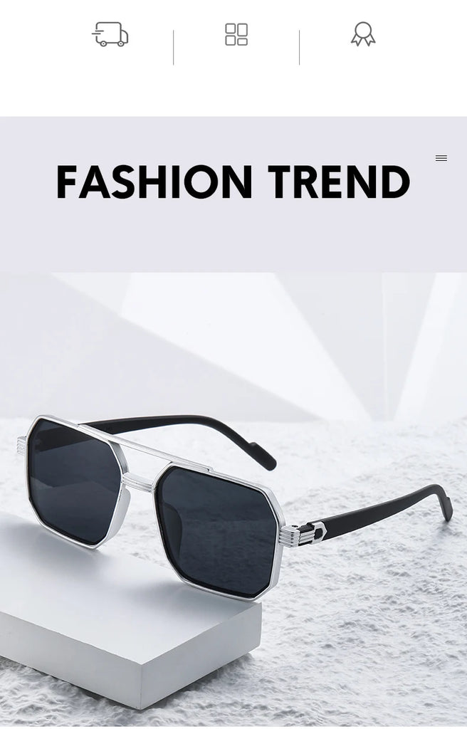Car Sun Glasses New Fashion Double Beam Polygonal Sunglasses Retro Personalized Trendy Large Frame Eyewear European and American
