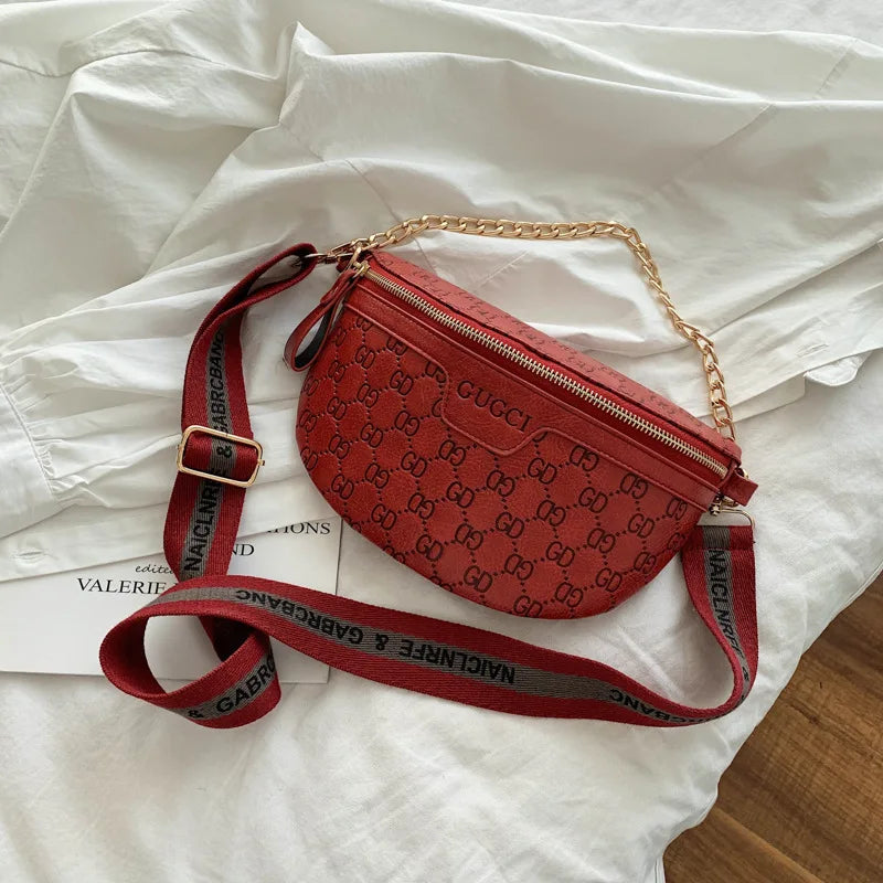 Fashion Unisex Style Large Capacity Crossbody Bag Korean Girls Shoulder Bag Wide Shoulder Strap Men Waist Bag Chain Decoration P