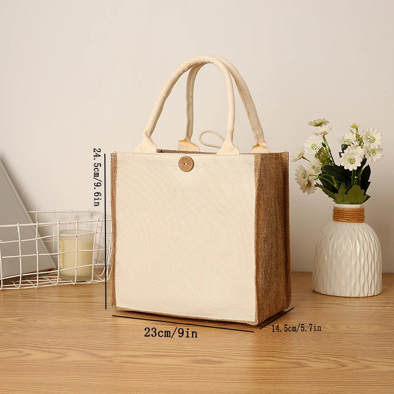 New linen handbags large capacity jute handbags imitation linen shopping bag travel organizer picnic bag