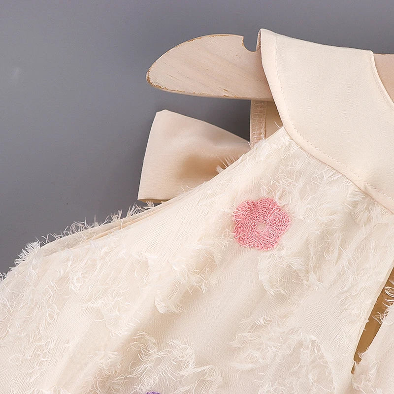 Girls' Summer New Sleeveless Dress Children's Round Neck Colorful Cute Flower Big Bow Baby Tassel Princess Dress