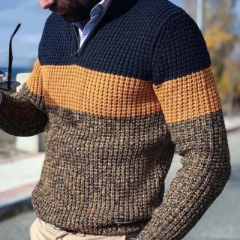 Men’s Color‑Block Semi‑Zipper Sweater