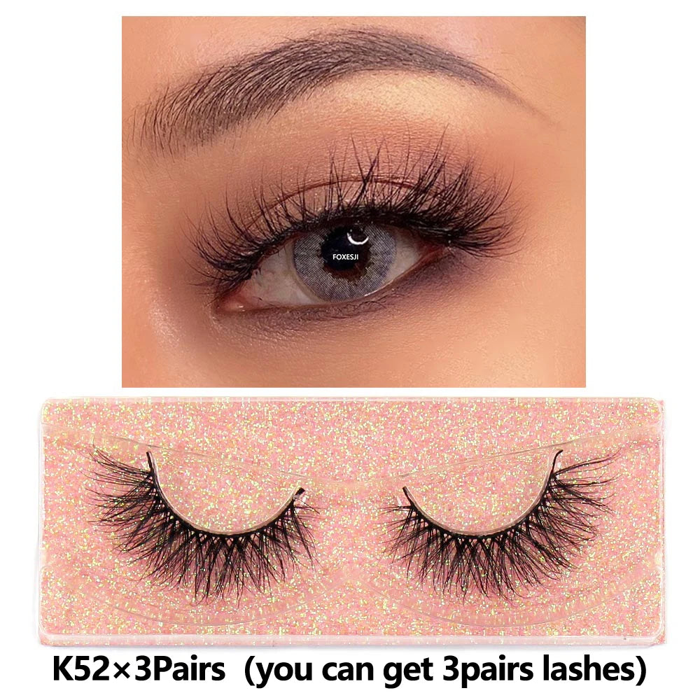 FOXESJI 3Pairs 3D Mink Lashes Fluffy Wispy Soft Corss Mink Fake Eyelashes Reusable Lash Extension Thick False Eyelashes Makeup