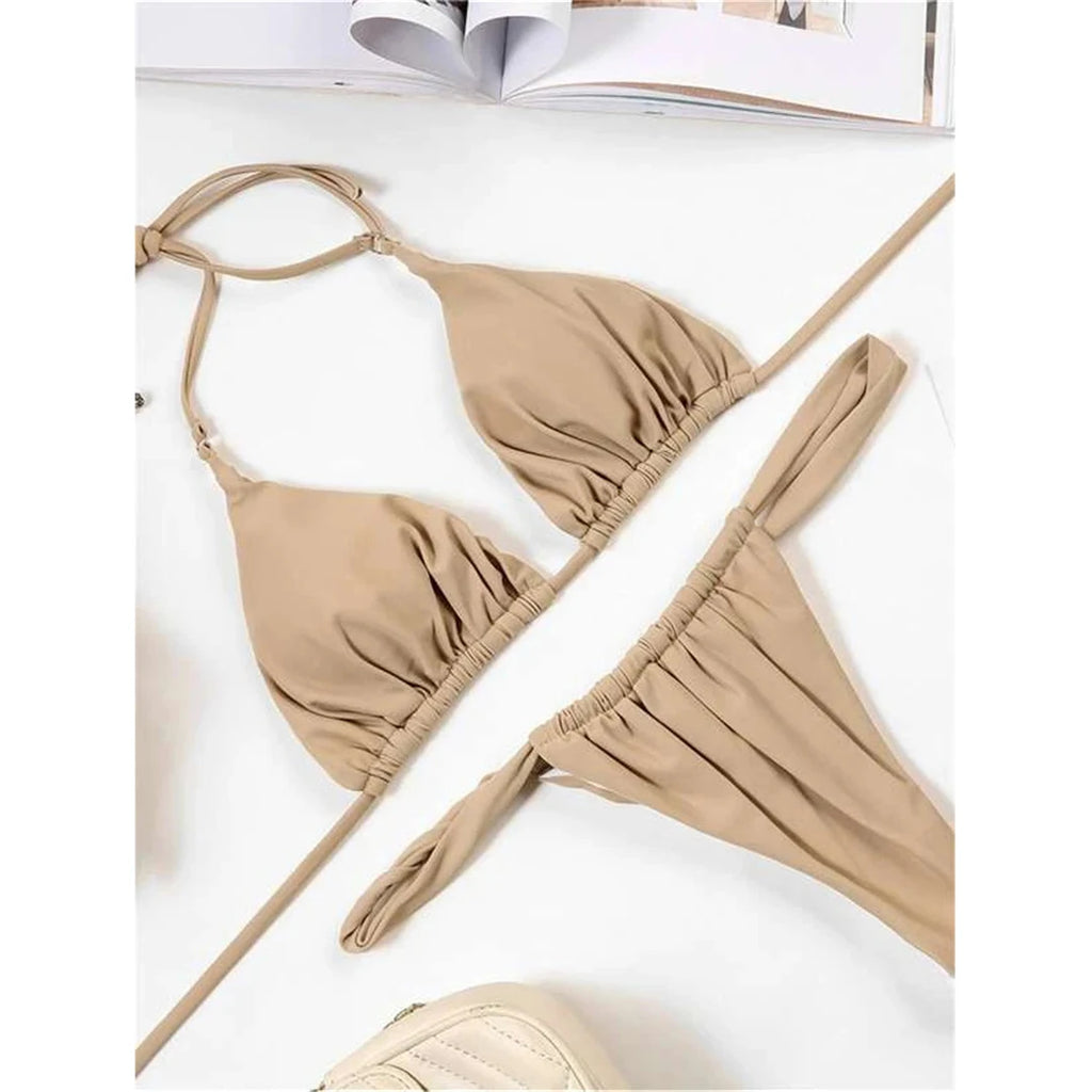 Women’s Halter High‑Leg Bikini Set – Sexy Two‑Piece Swimsuit in 14 Colors, V4010 Summer Beachwear