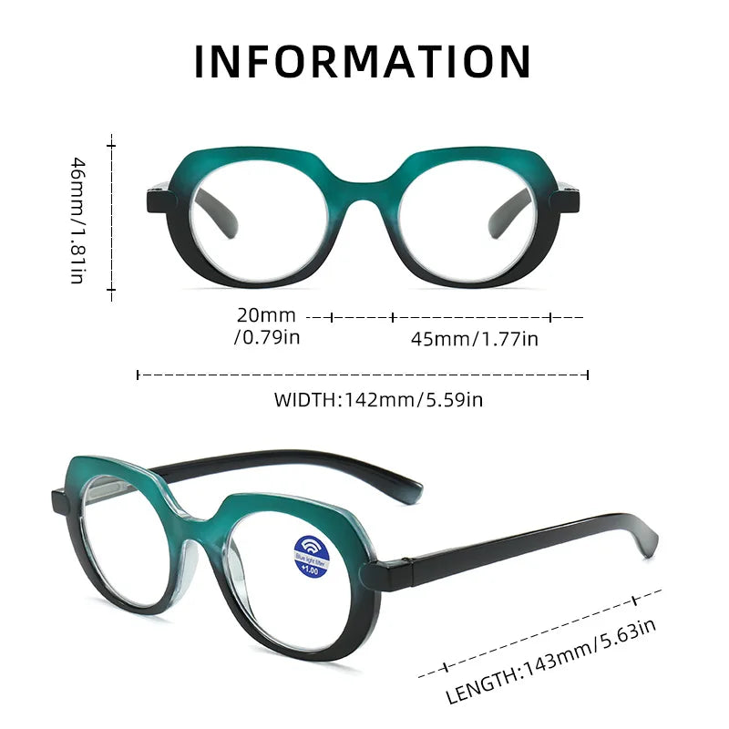 Retro Large Oval Reading Glasses Spring Leg PC Frame Presbyopia Glasses for Elderly Blocking Blue Light Presbyopia Eyeglasses