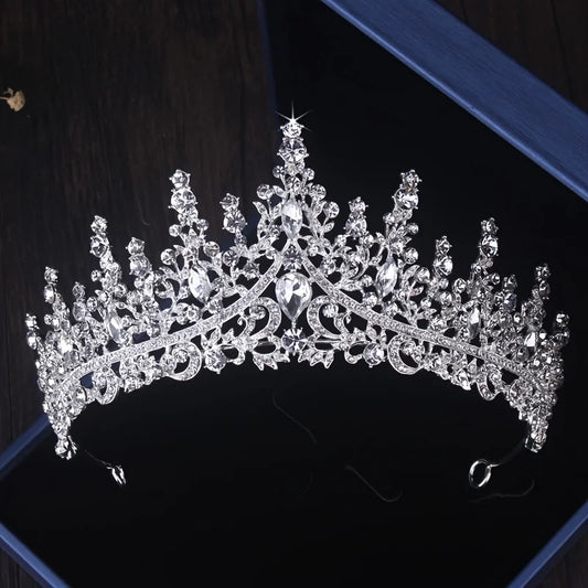 3 Pcs Luxury Silver Color Crystal Water Drop Bridal Jewelry Set Rhinestone Tiara Crown Necklace Earring Set Bridal Wedding Jewel