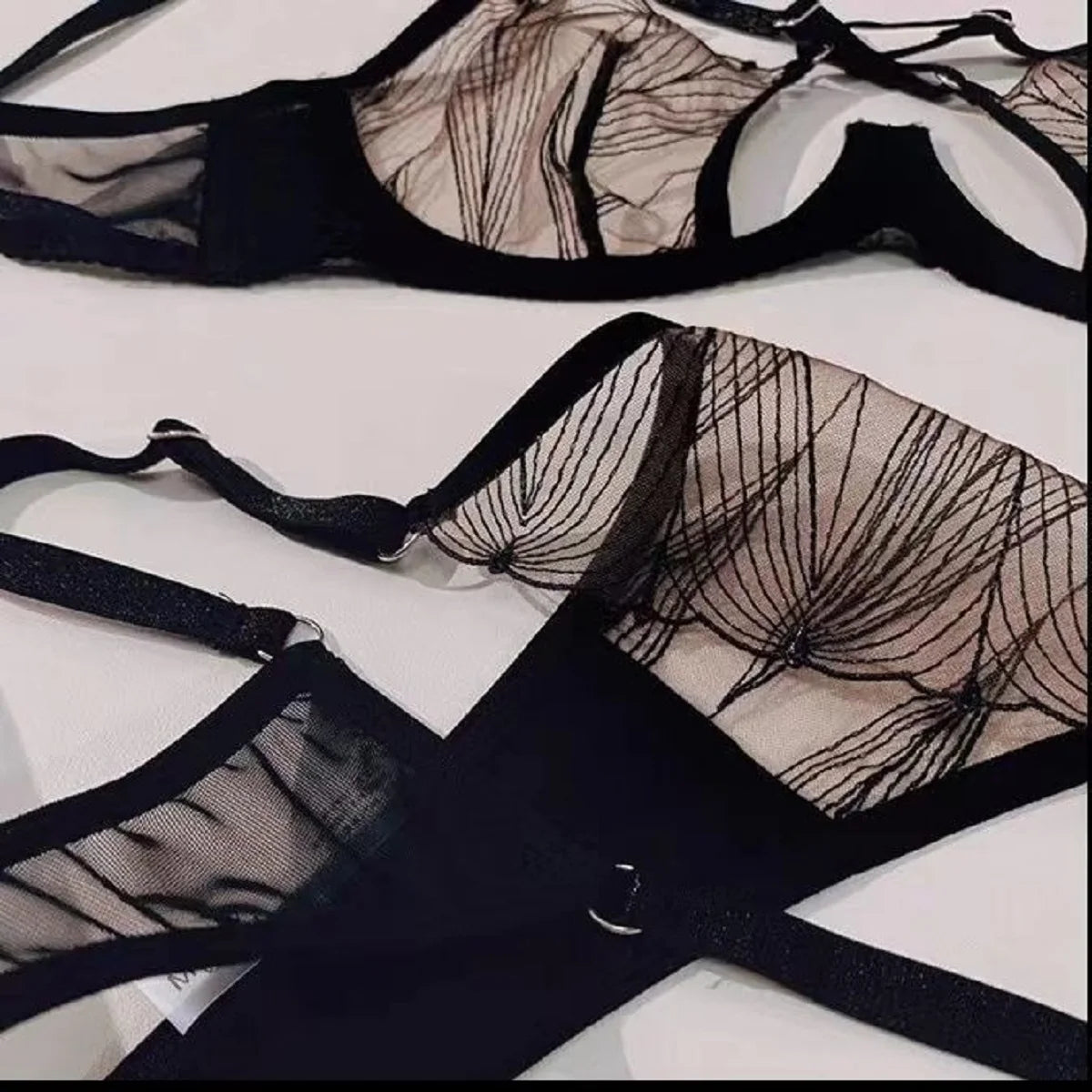 Black Mesh Eyelash Lace Lingerie Set