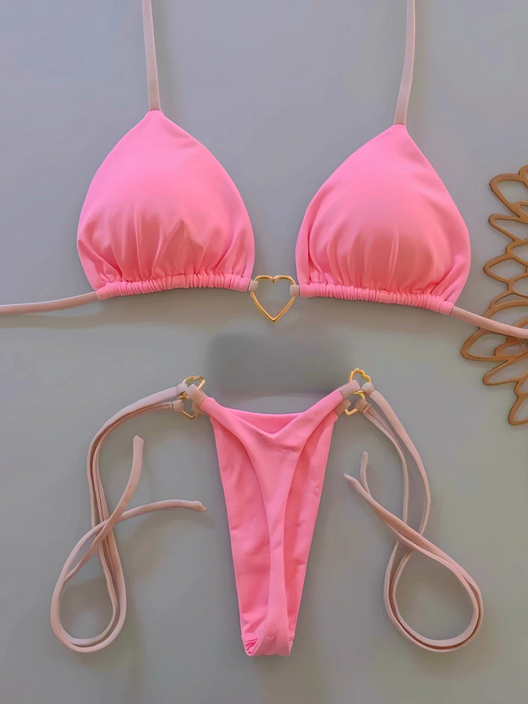 Women’s Sexy Halter Triangle Bikini – Low‑Waist Brazilian Thong Two‑Piece Swimsuit (Solid Color)