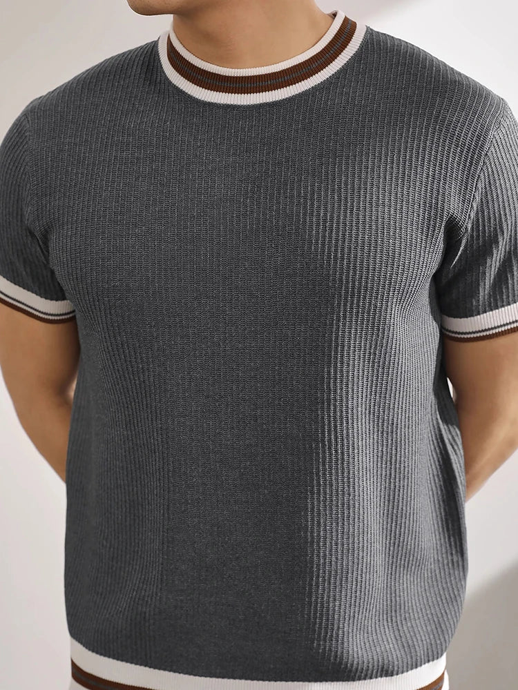 Slim‑Fit Elastic Knit T‑Shirt