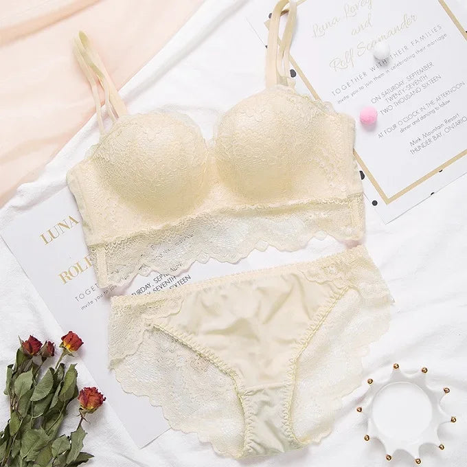 Sexy Push Up Bra Lingerie Set - Comfortable Wireless Lace Underwear, Massage Palm Cup for Lift, 75C/80C/85C